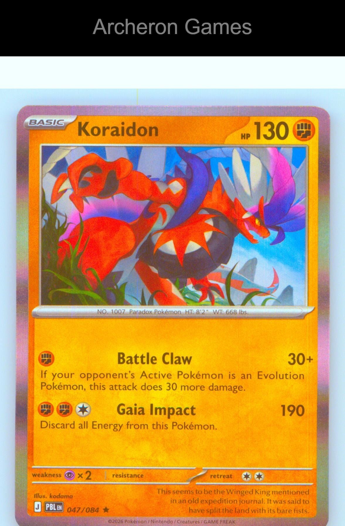 Pokemon Card Koraidon ME05 047/084 R Pitch Black Holo