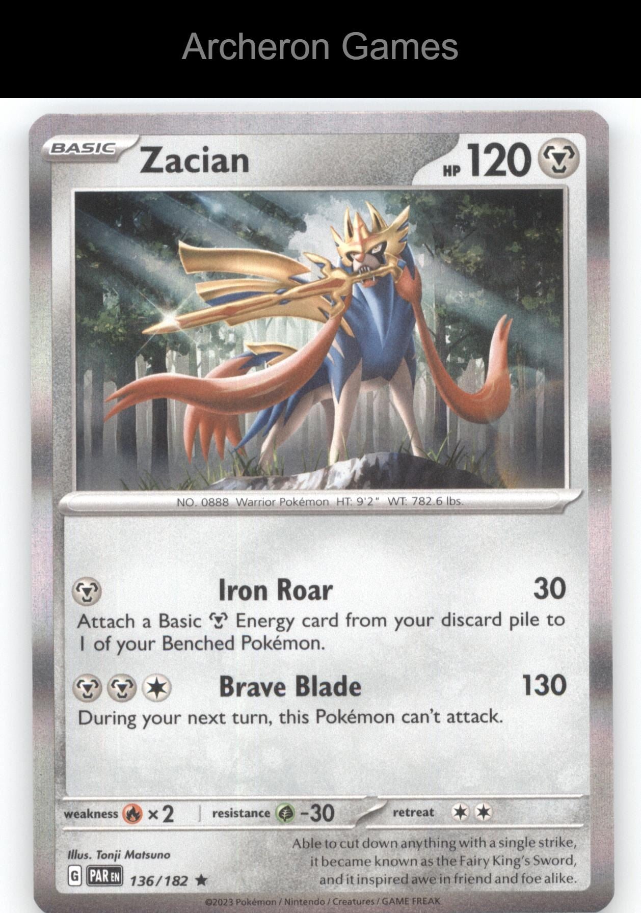 Pokemon Card Zacian PAR 136/182 R Paradox Rift Holo