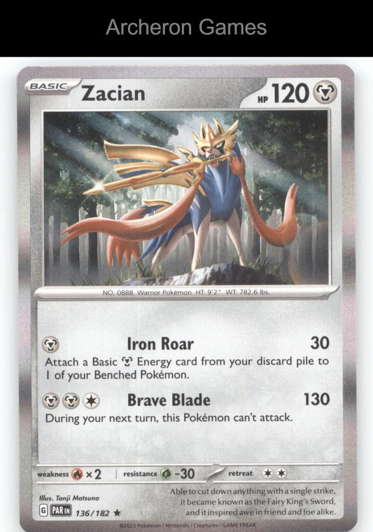 Pokemon Card Zacian PAR 136/182 R Paradox Rift Holo