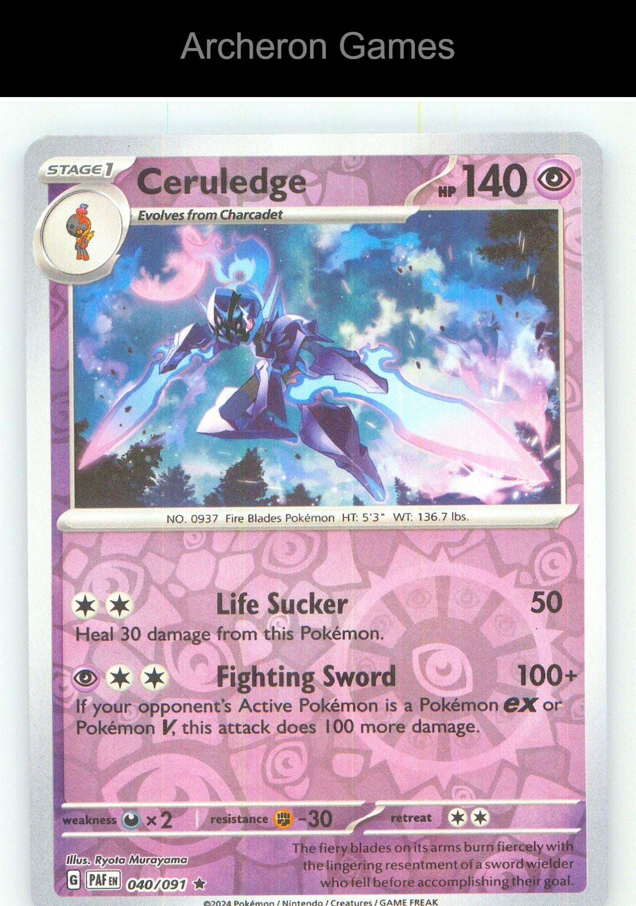 Pokemon Card Ceruledge PAF 040/091 R Paldean Fates Reverse Holo