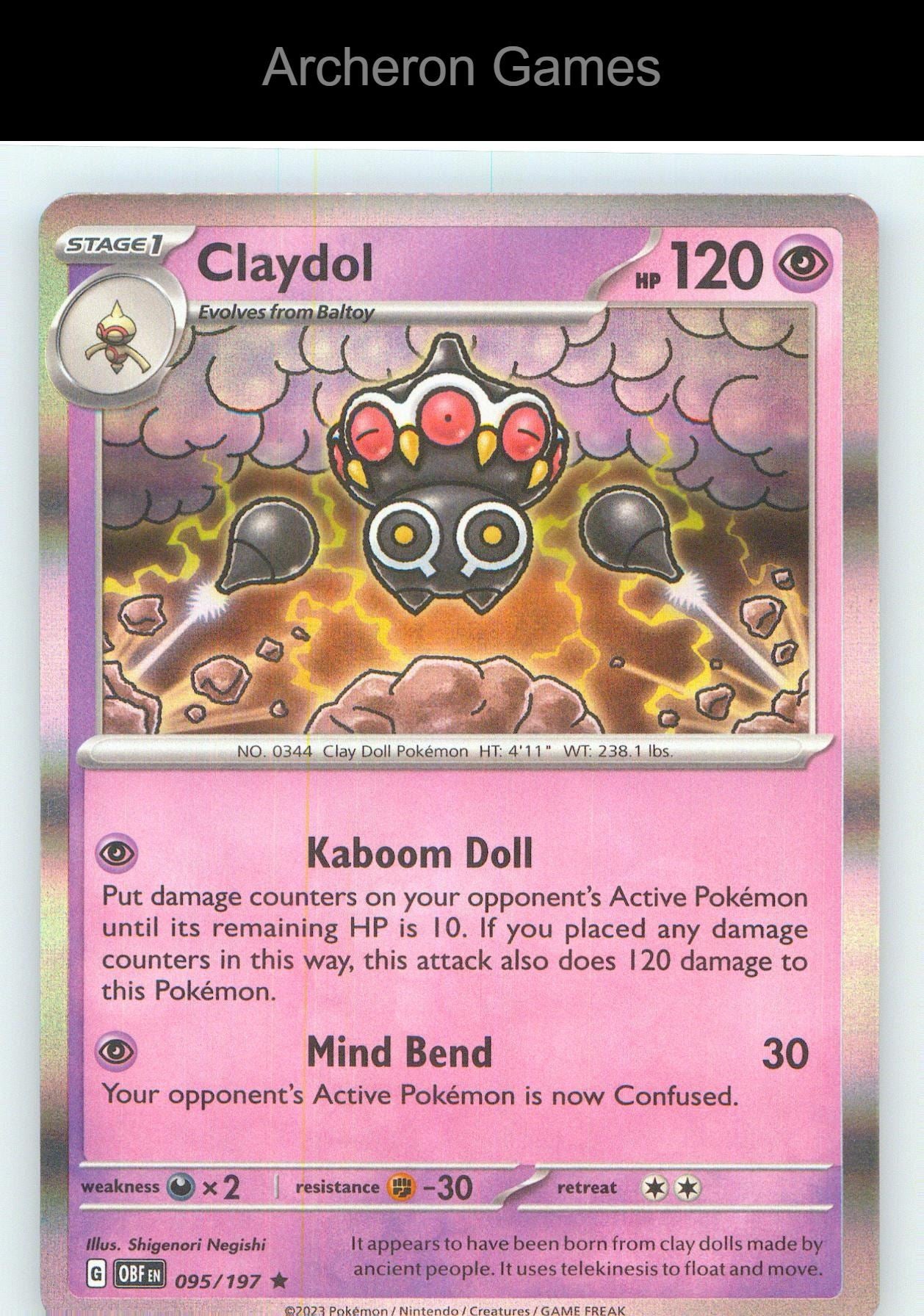 Pokemon Card Claydol OBF 095/197 R Obsidian Flames Holo