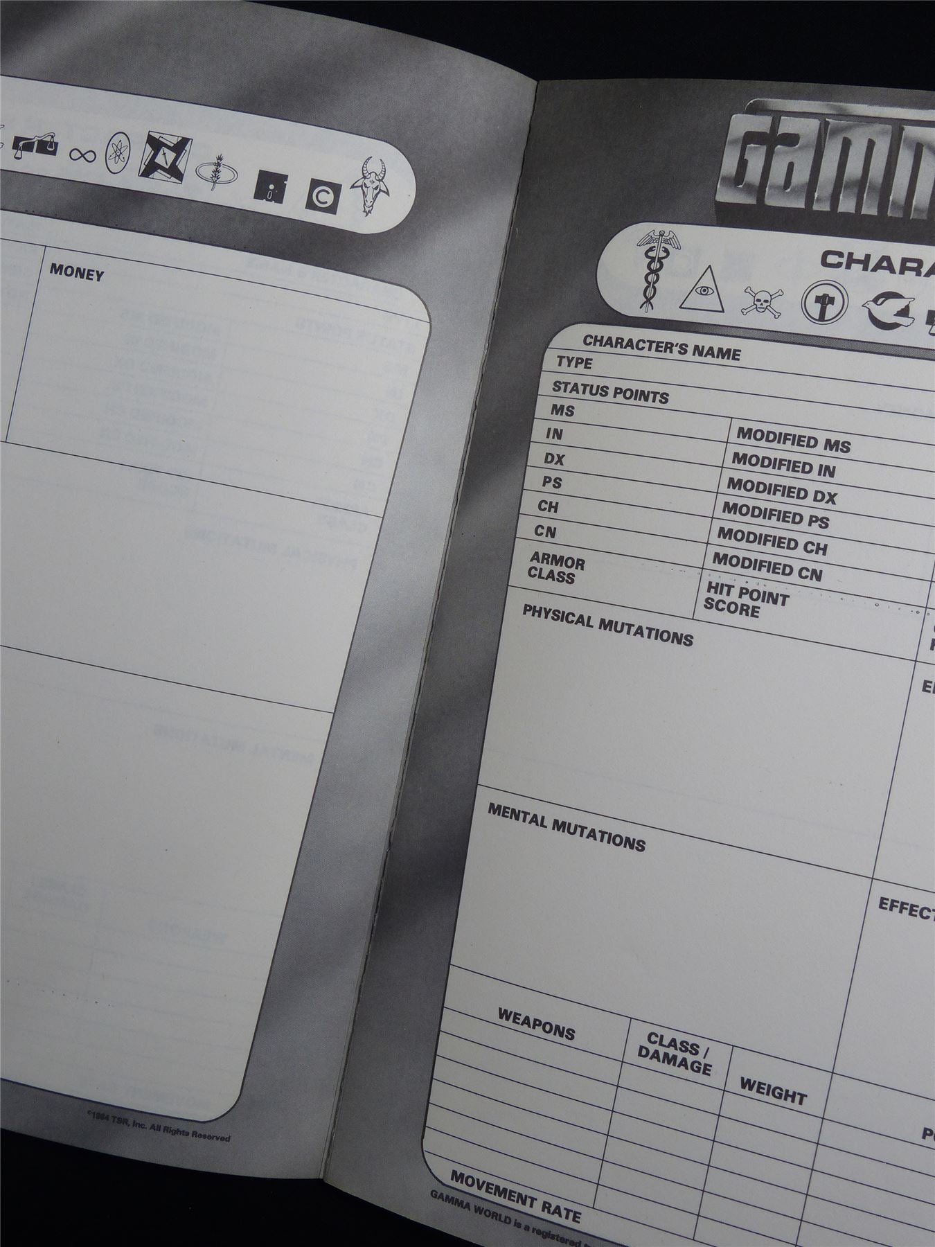 Gamma World Player Character Sheets - TSR Roleplay Booklet #N9