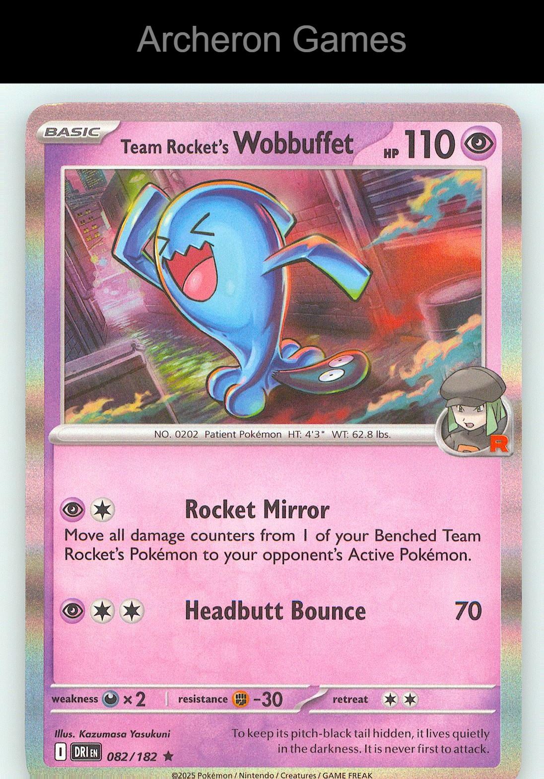 Pokemon Card Team Rocket's Wobbuffet DRI 082/182 R Destined Rivals Holo