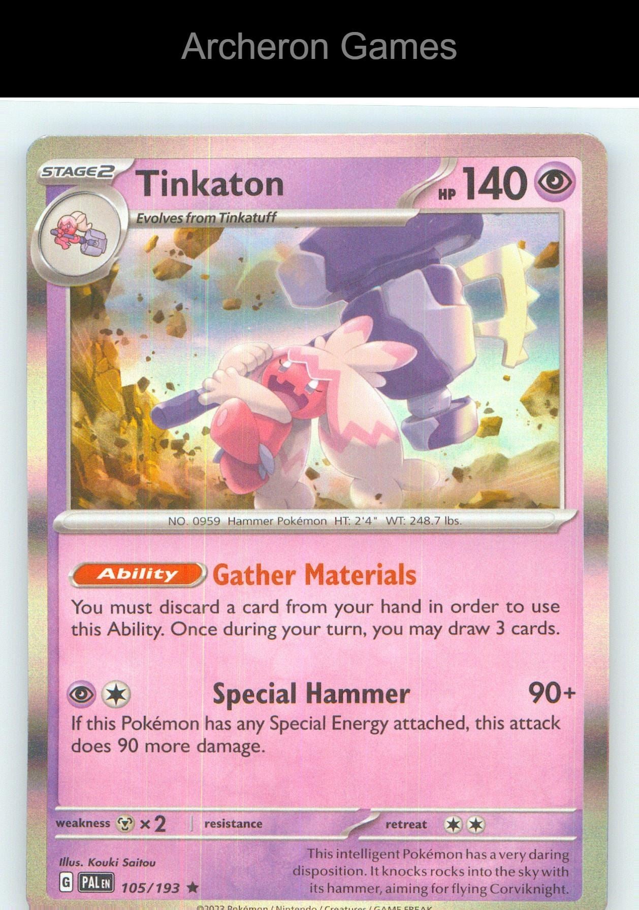 Pokemon Card Tinkaton PAL 105/193 R Paldea Evolved Holo