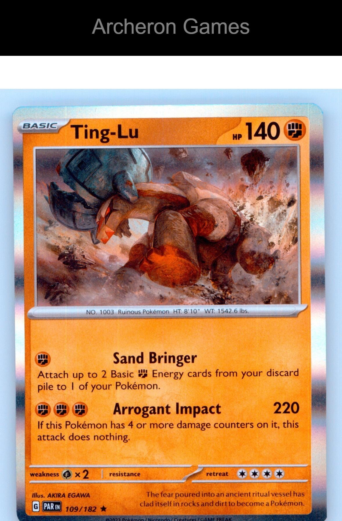 Pokemon Card Ting-Lu PAR 109/182 R Paradox Rift Holo