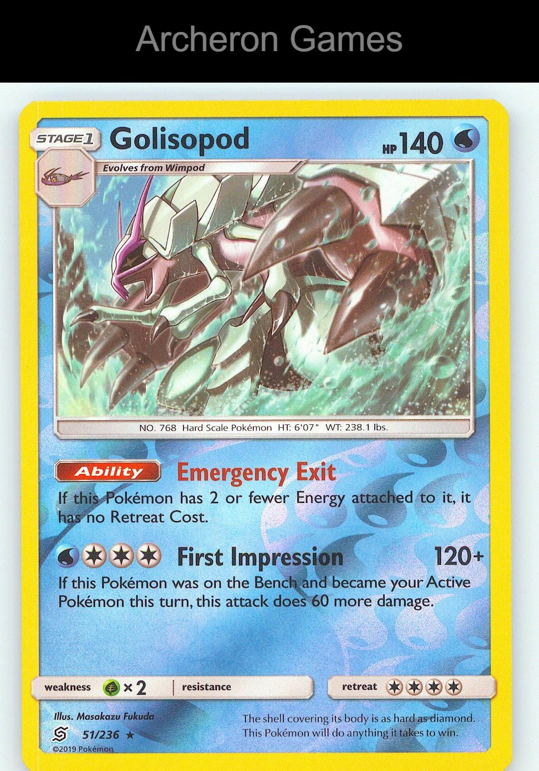 Pokemon Card Golisopod UNM 51/236 R Unified Minds Reverse Holo