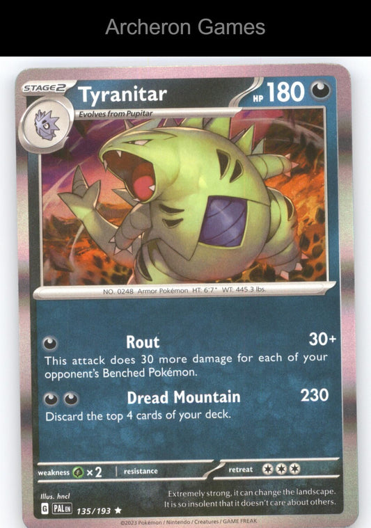 Pokemon Card Tyranitar PAL 135/193 R Paldea Evolved Holo