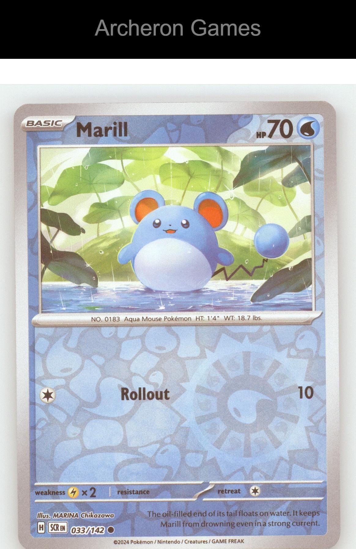 Pokemon Card Marill SCR 33/142 C Stellar Crown Reverse Holo
