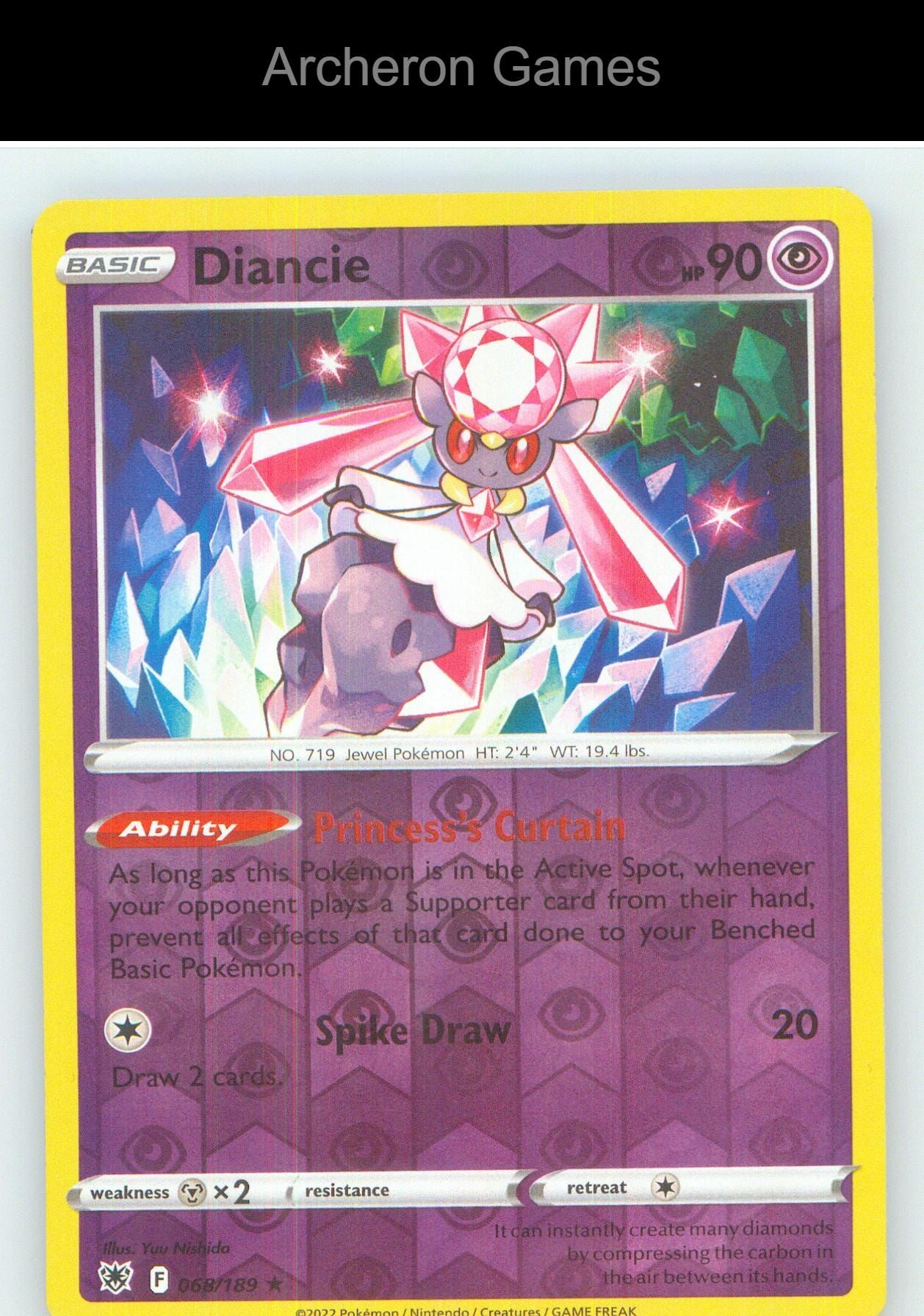 Pokemon Card Diancie ASR 068/189 R Astral Radiance Reverse Holo