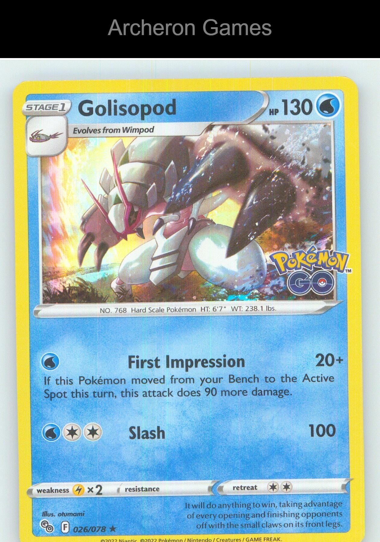 Pokemon Card Golisopod PGO 026/078 HOLO R Pokemon GO