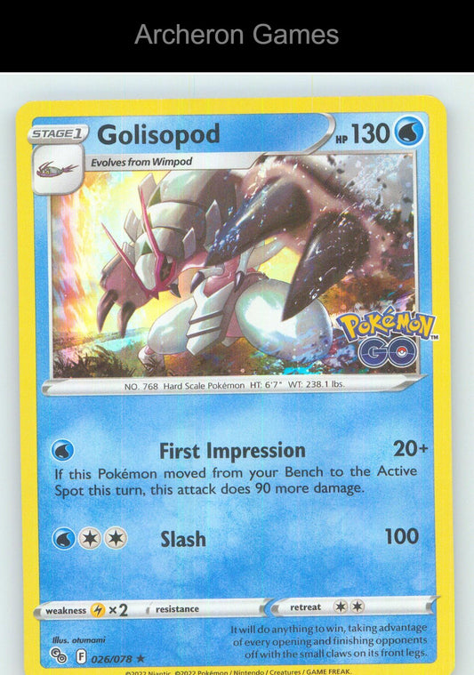 Pokemon Card Golisopod PGO 026/078 HOLO R Pokemon GO