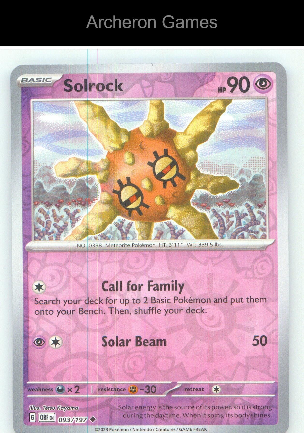 Pokemon Card Solrock OBF 093/197 UC Obsidian Flames Reverse Holo