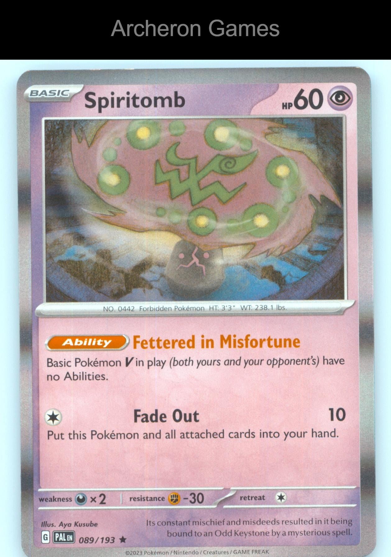 Pokemon Card Spiritomb PAL 089/193 R Paldea Evolved Holo
