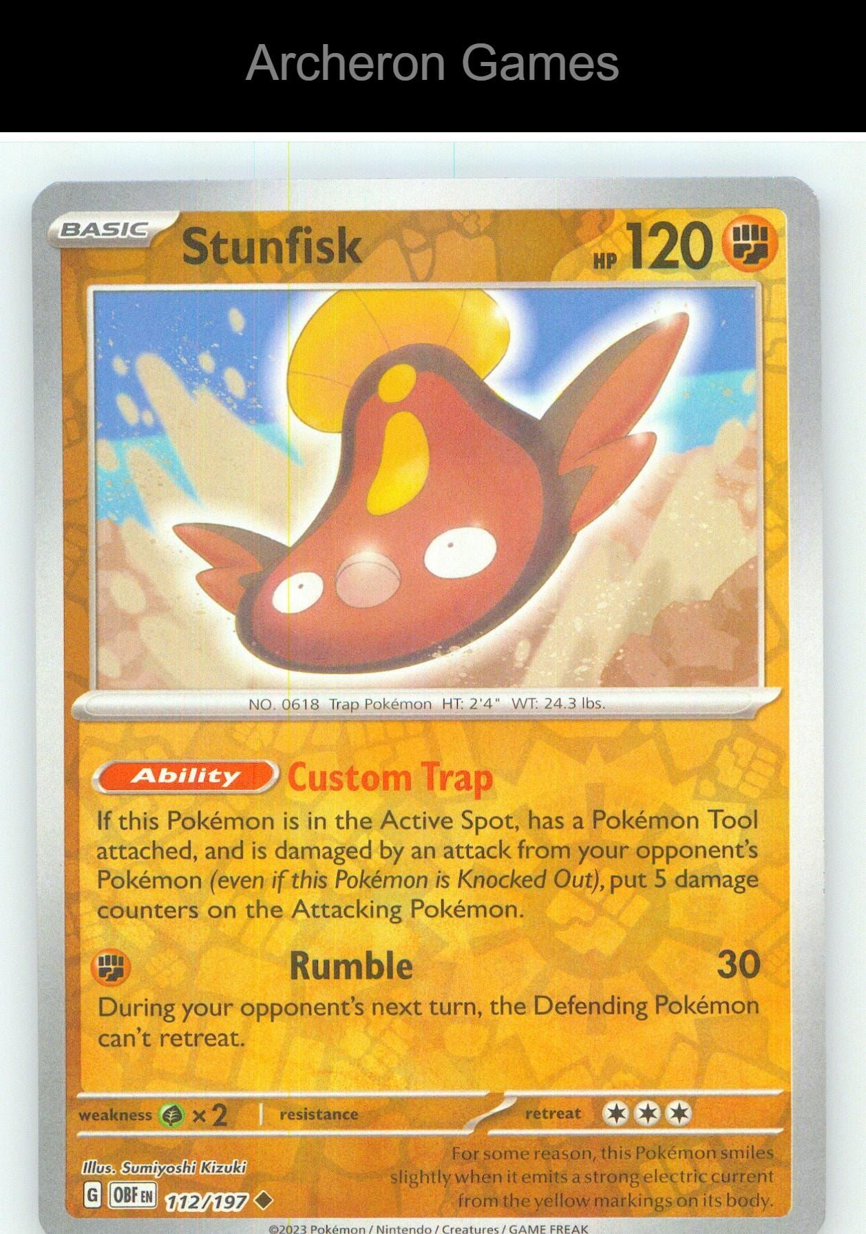 Pokemon Card Stunfisk OBF 112/197 UC Obsidian Flames Reverse Holo