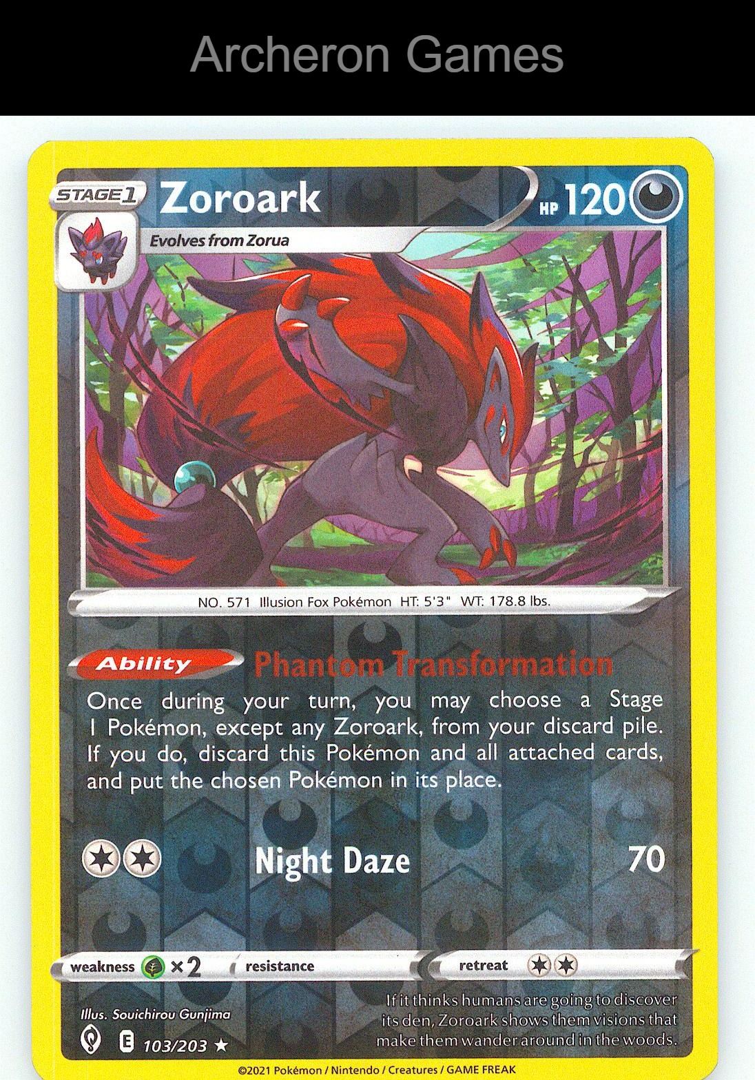 Pokemon Card Zoroark EVS 103/203 R Evolving Skies Reverse Holo