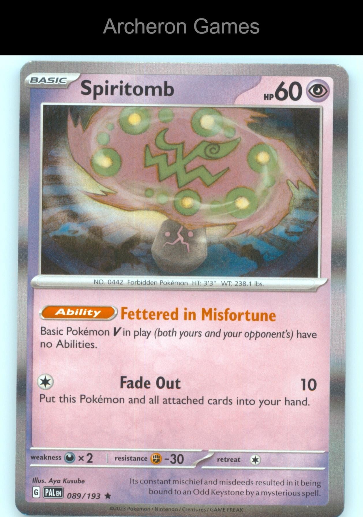 Pokemon Card Spiritomb PAL 089/193 R Paldea Evolved Holo