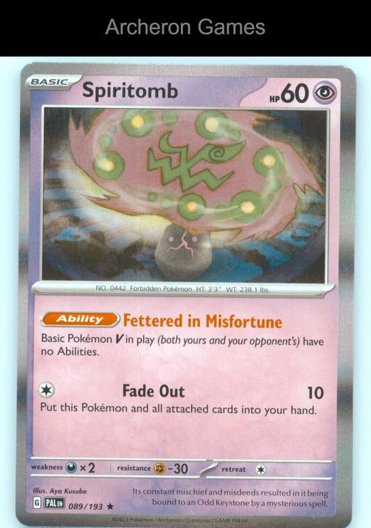 Pokemon Card Spiritomb PAL 089/193 R Paldea Evolved Holo