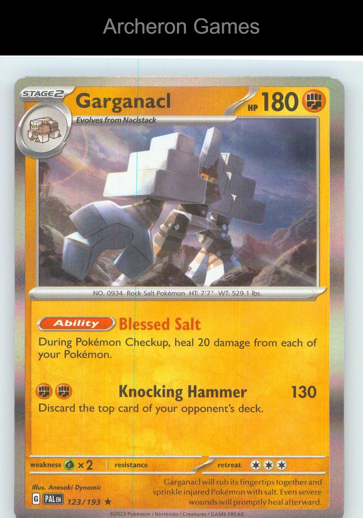 Pokemon Card Garganacl PAL 123/193 R Paldea Evolved Holo