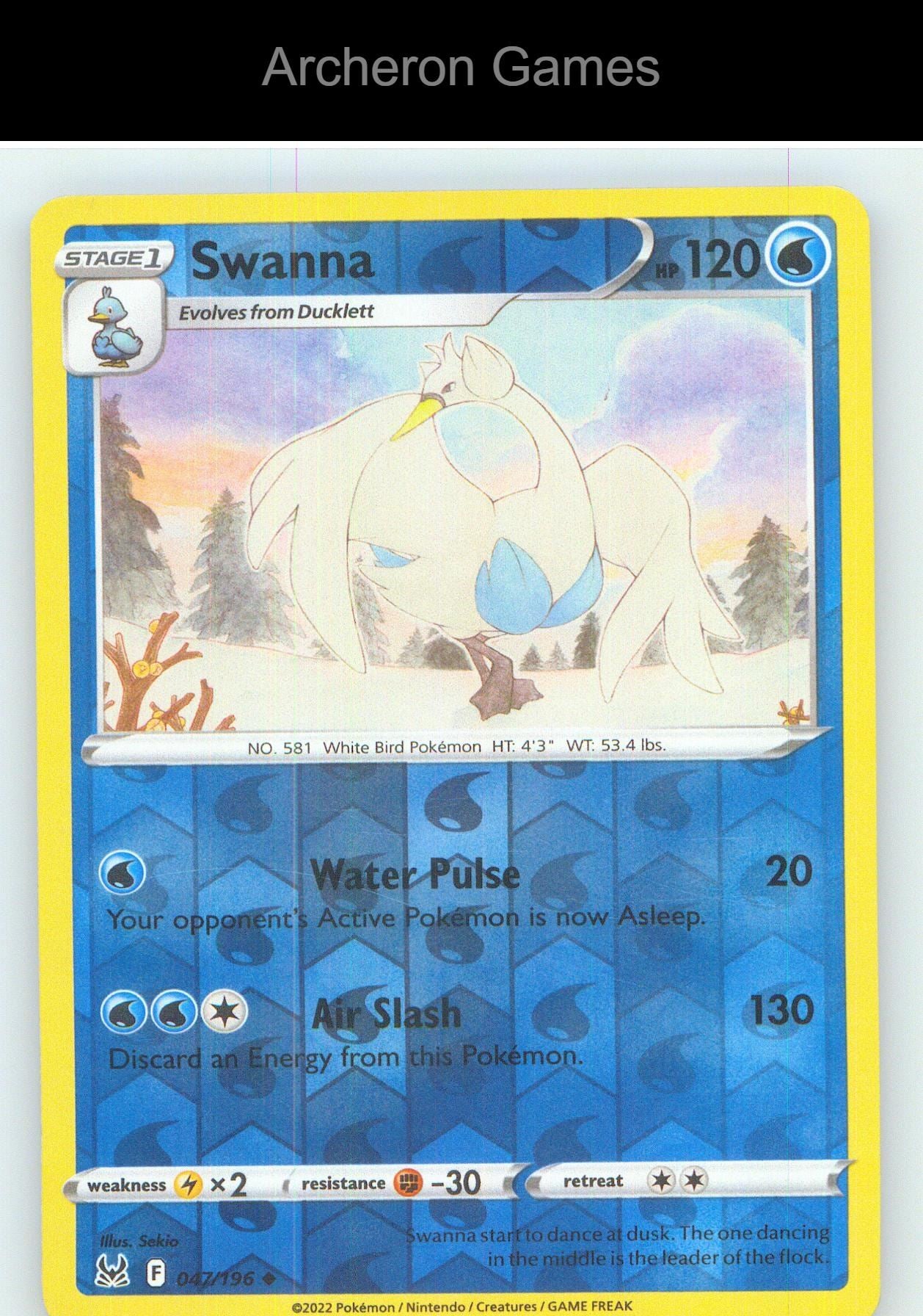 Pokemon Card Swanna LOR 047/196 UC Lost Origin Reverse Holo