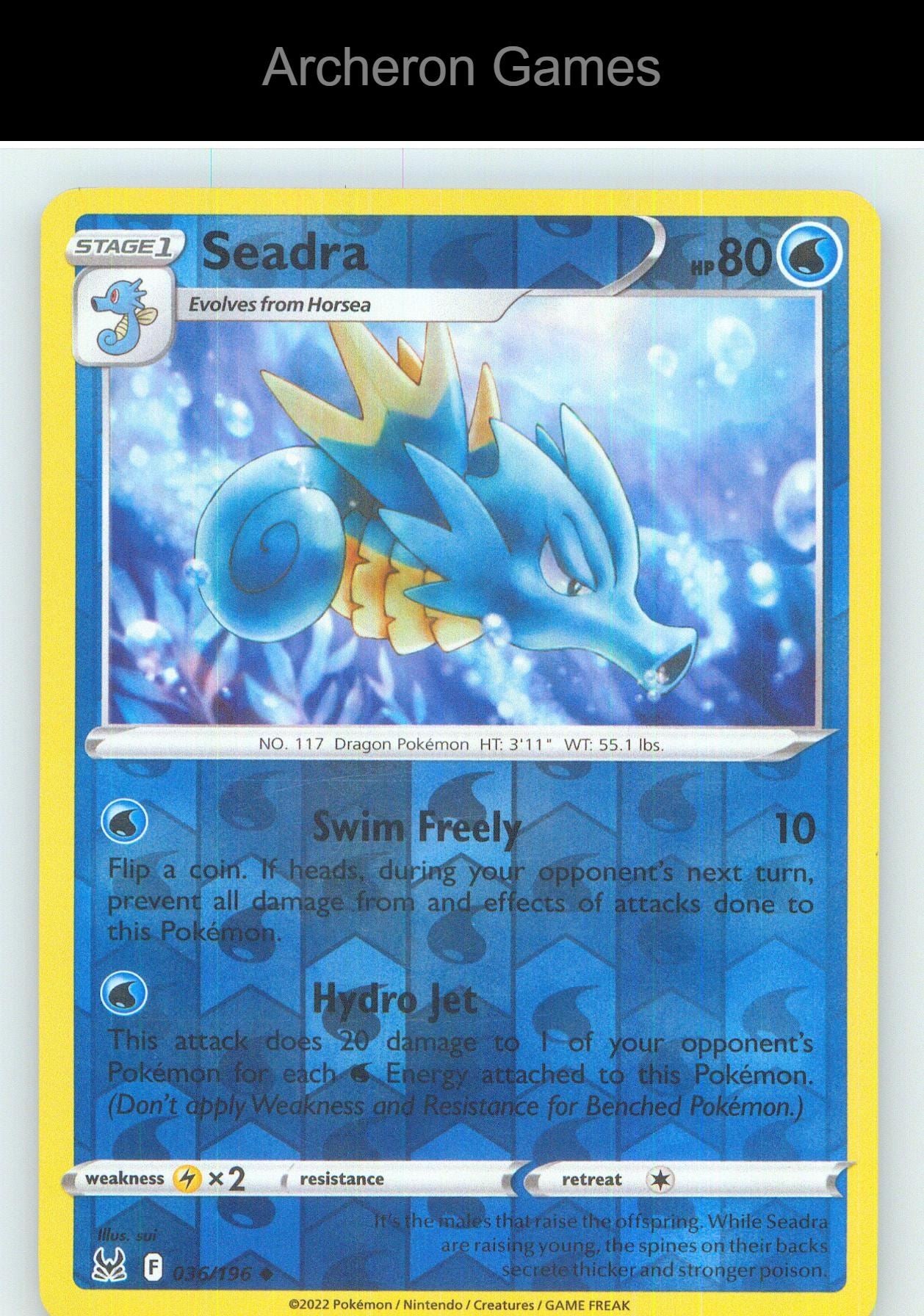 Pokemon Card Seadra LOR 036/196 UC Lost Origin Reverse Holo