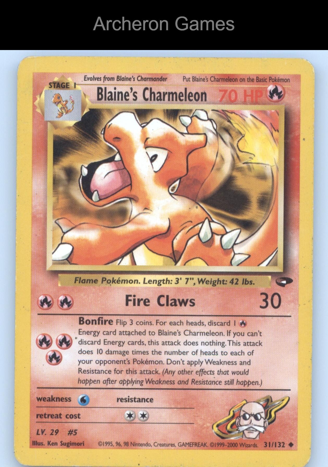 Pokemon Card Blaine's Charmeleon G2 31/132 UC Gym Challenge Unlimited