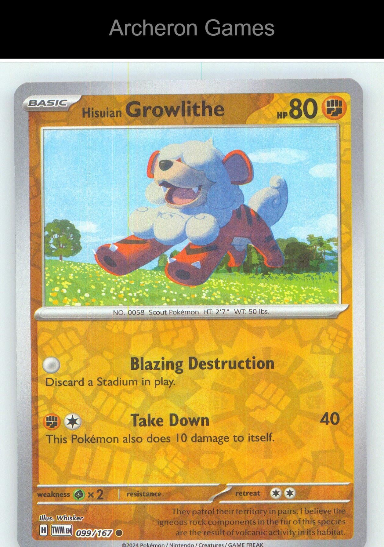 Pokemon Card Hisuian Growlithe TWM 099/167 C Twilight Masquerade Reverse Holo