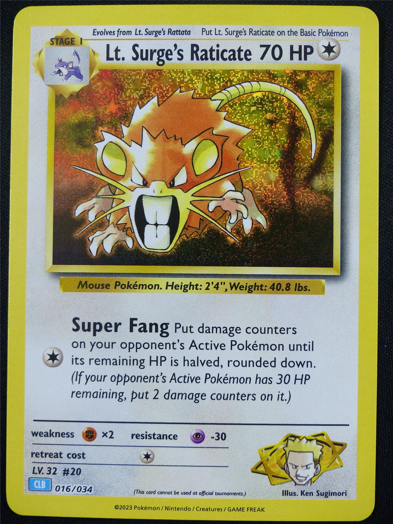 Lt. Surge's Raticate 016/034 Holo CLB - Classic Pokemon Card #4BH