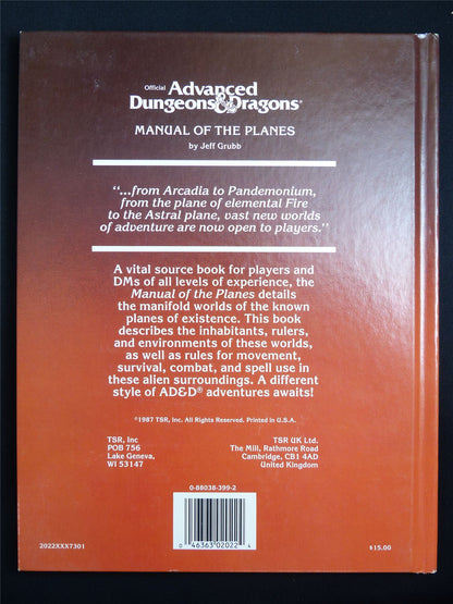 Official Advanced Dungeons & Dragons: Manual of the Planes 1987 - Roleplay Hardback #1GI