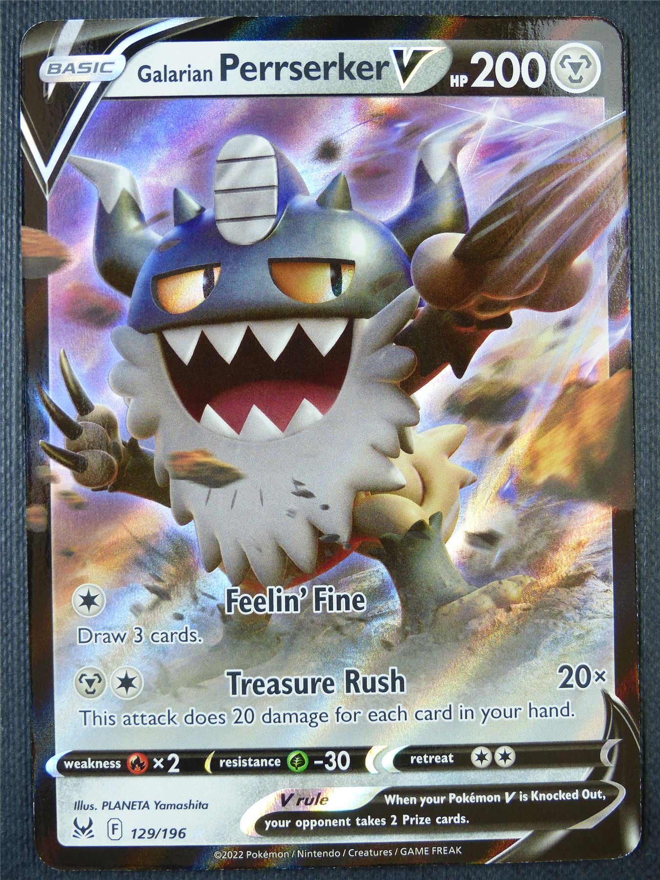 Galarian Perrserker V 129/196 Holo - Pokemon Card #7Q8