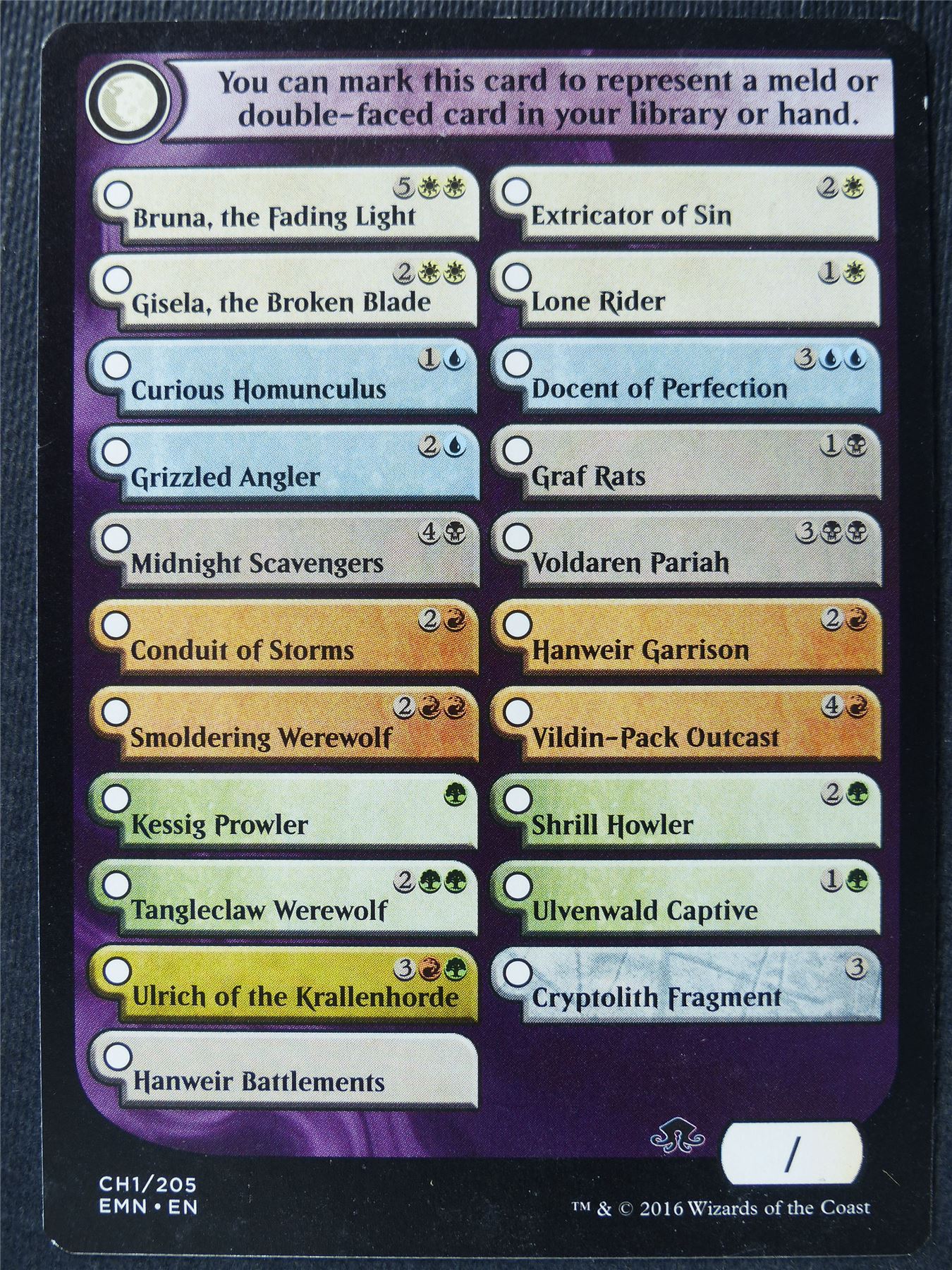 Eldritch Moon Checklist Token - Mtg Card #3SH