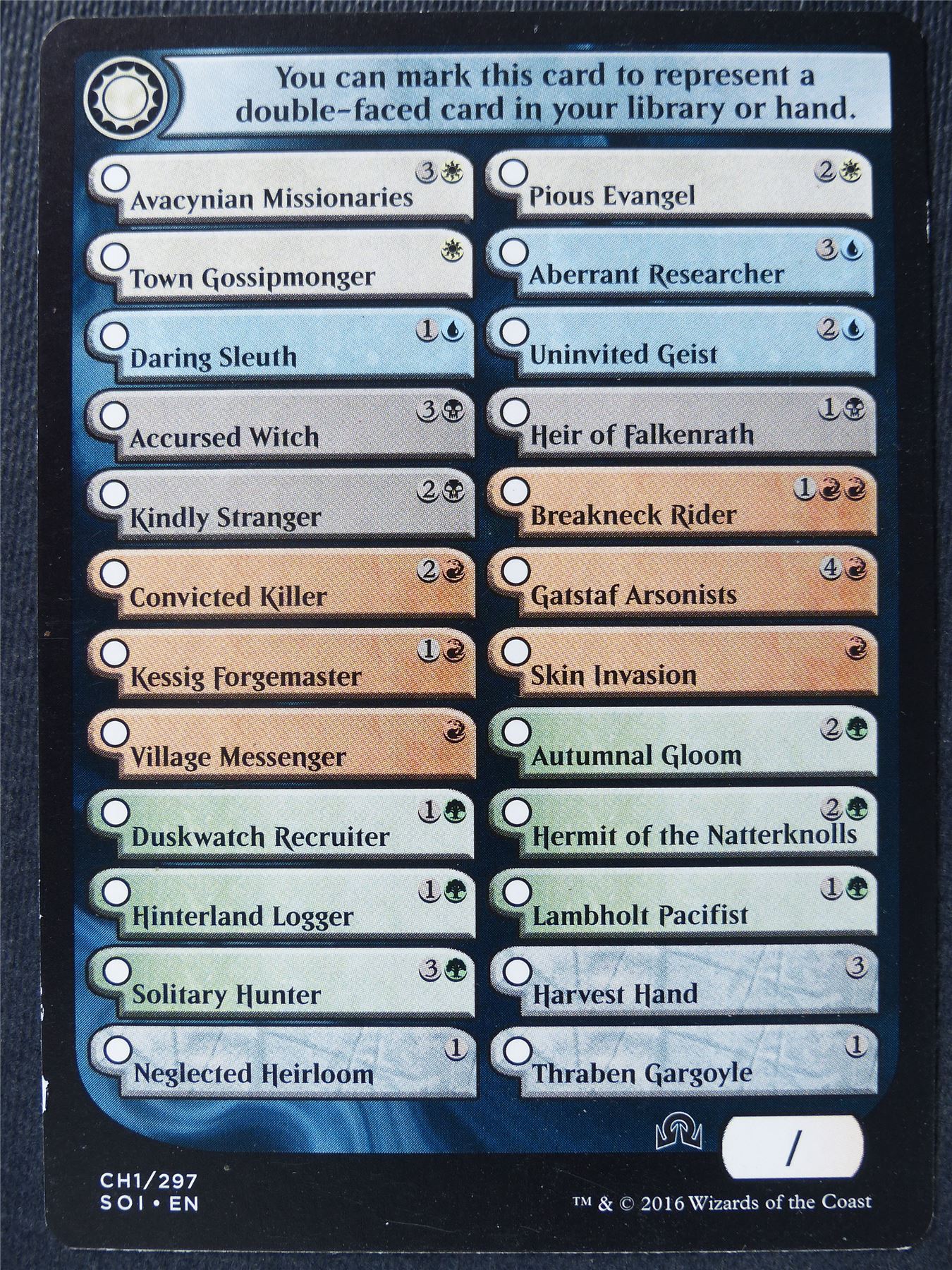 Shadows over Innistrad Checklist Token - Mtg Card #3SI