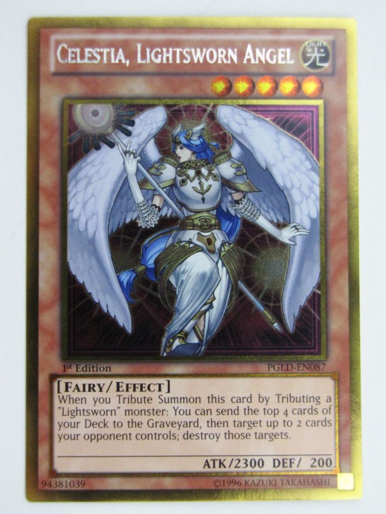 Yugioh Played Cards: CELESTIA, LIGHTSWORN ANGEL PGLD GOLD RARE # 29H67