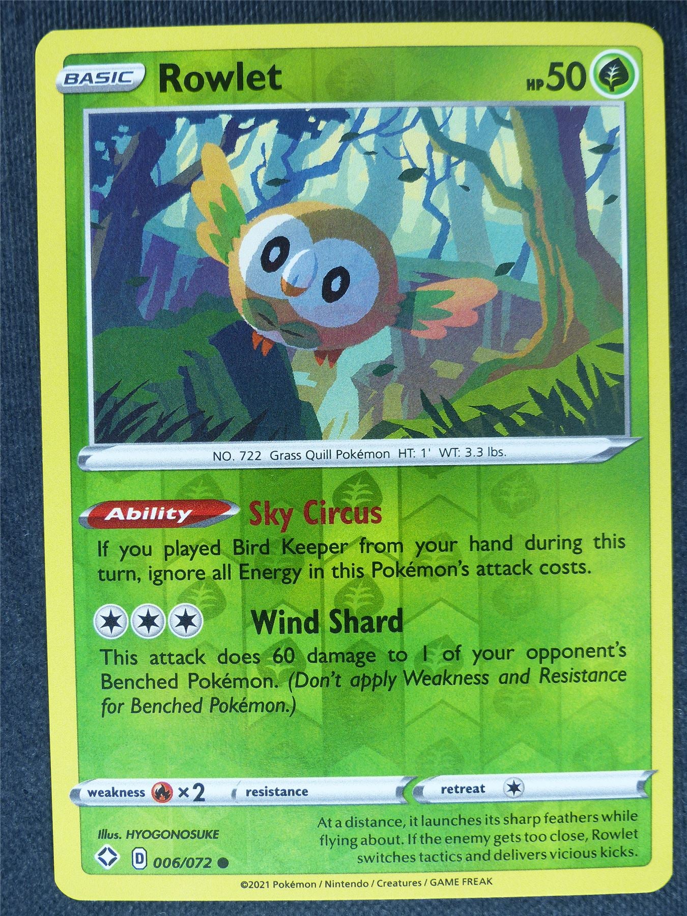 Rowlet 006/072 Reverse Holo Mint - Pokemon Cards #2F