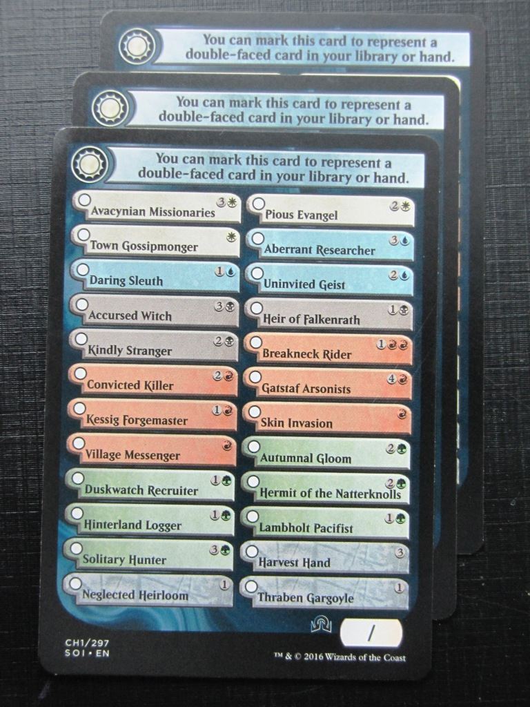 MTG Magic Token Cards: SHADOWS OVER INNISTRAD CHECKLIST x3 # 18A30