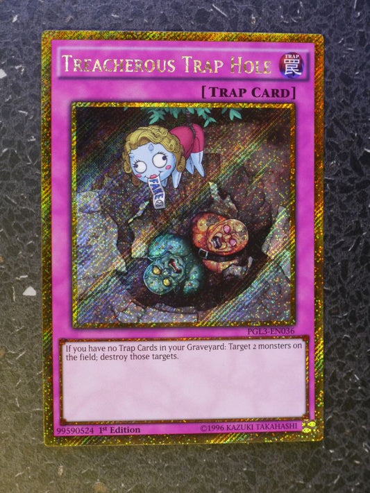 Yugioh Cards: TREACHEROUS TRAP HOLE PGL3 GOLD RARE # 3F62