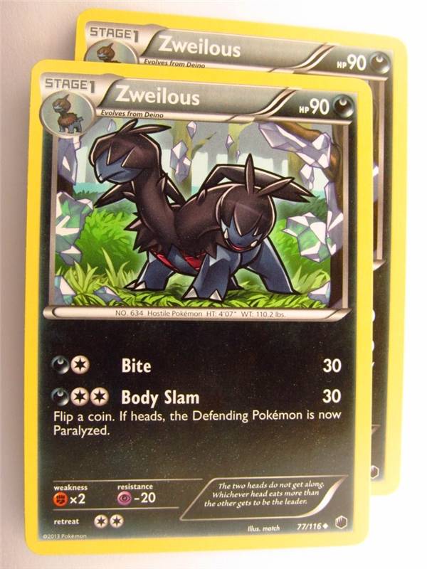 Pokemon CCG: ZWEILOUS 77/116 x2 :Plasma Freeze