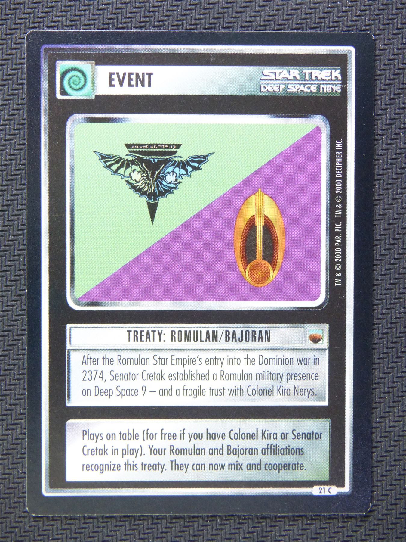 Event Treaty Romulan Bajoran - Star Trek CCG Deep Space Nine #55M