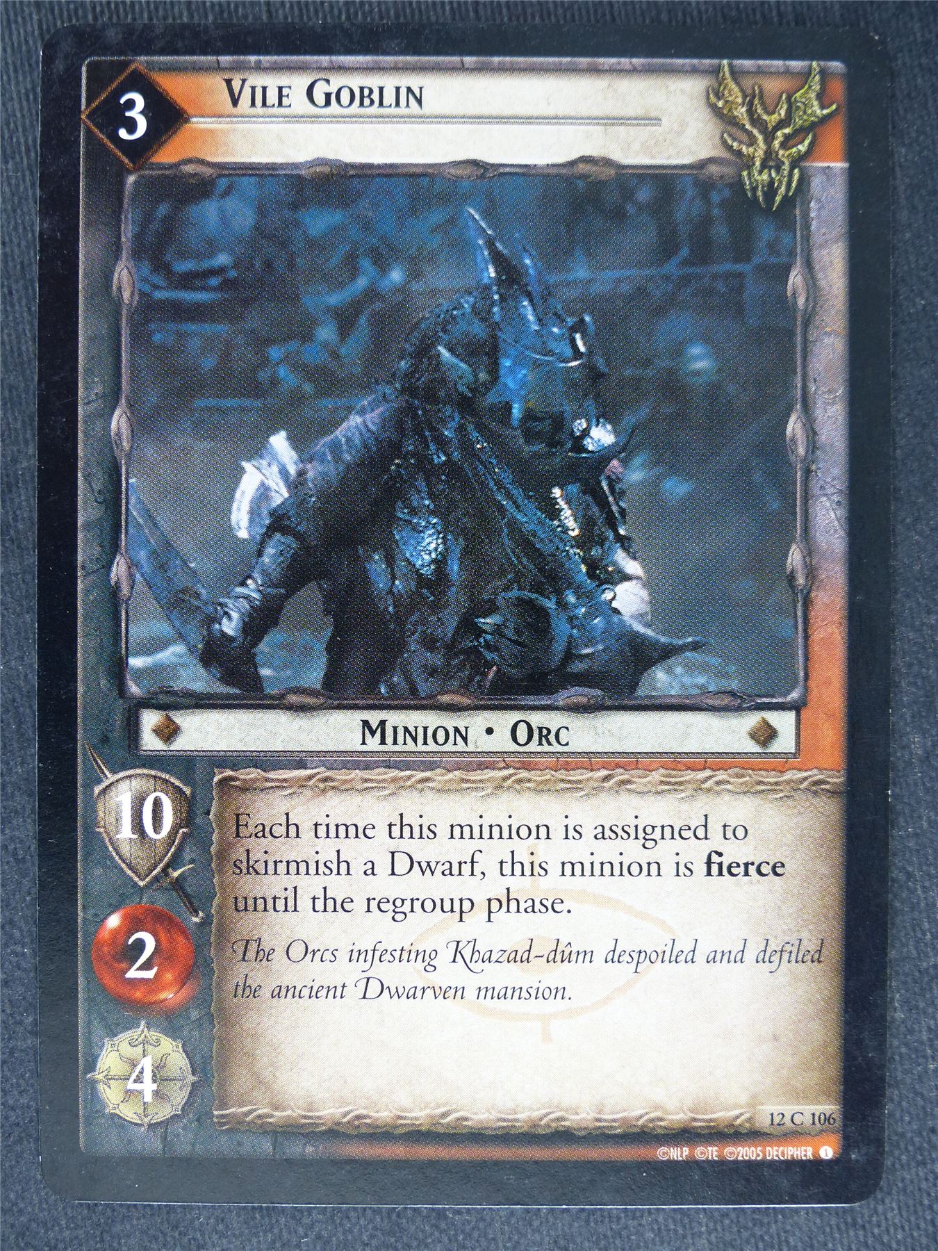 Vile Goblin 12 C 106 - played - LotR Cards #NQ