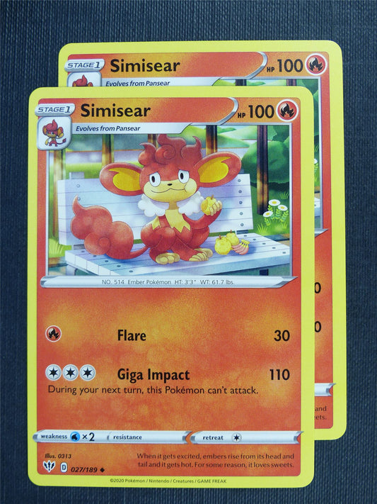 Simisear 027/189 x2  - DAA - Pokemon Card #3E9