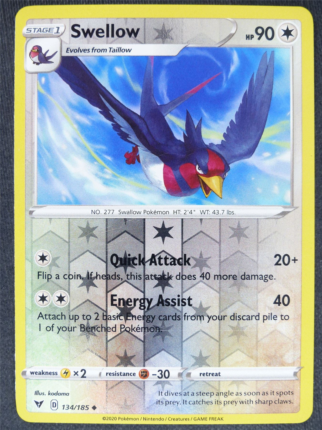 Swellow 134/185 Reverse Holo Mint - Pokemon Cards #68