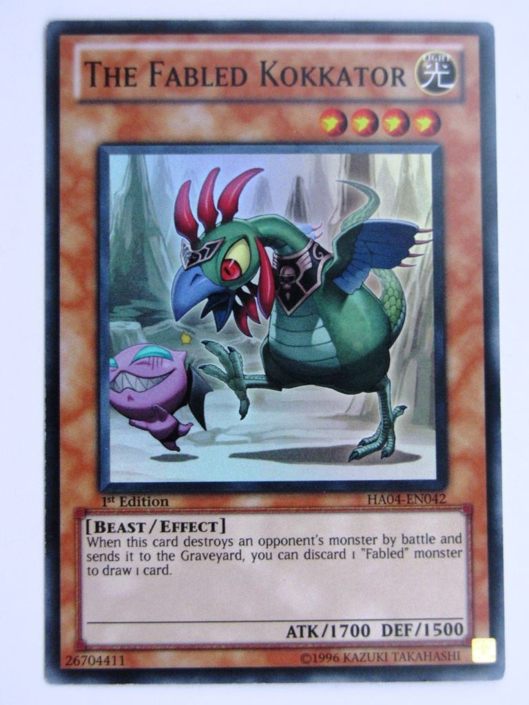 Yugioh Played Cards: THE FABLED KOKKATOR HA04 SUPER RARE # 29H61