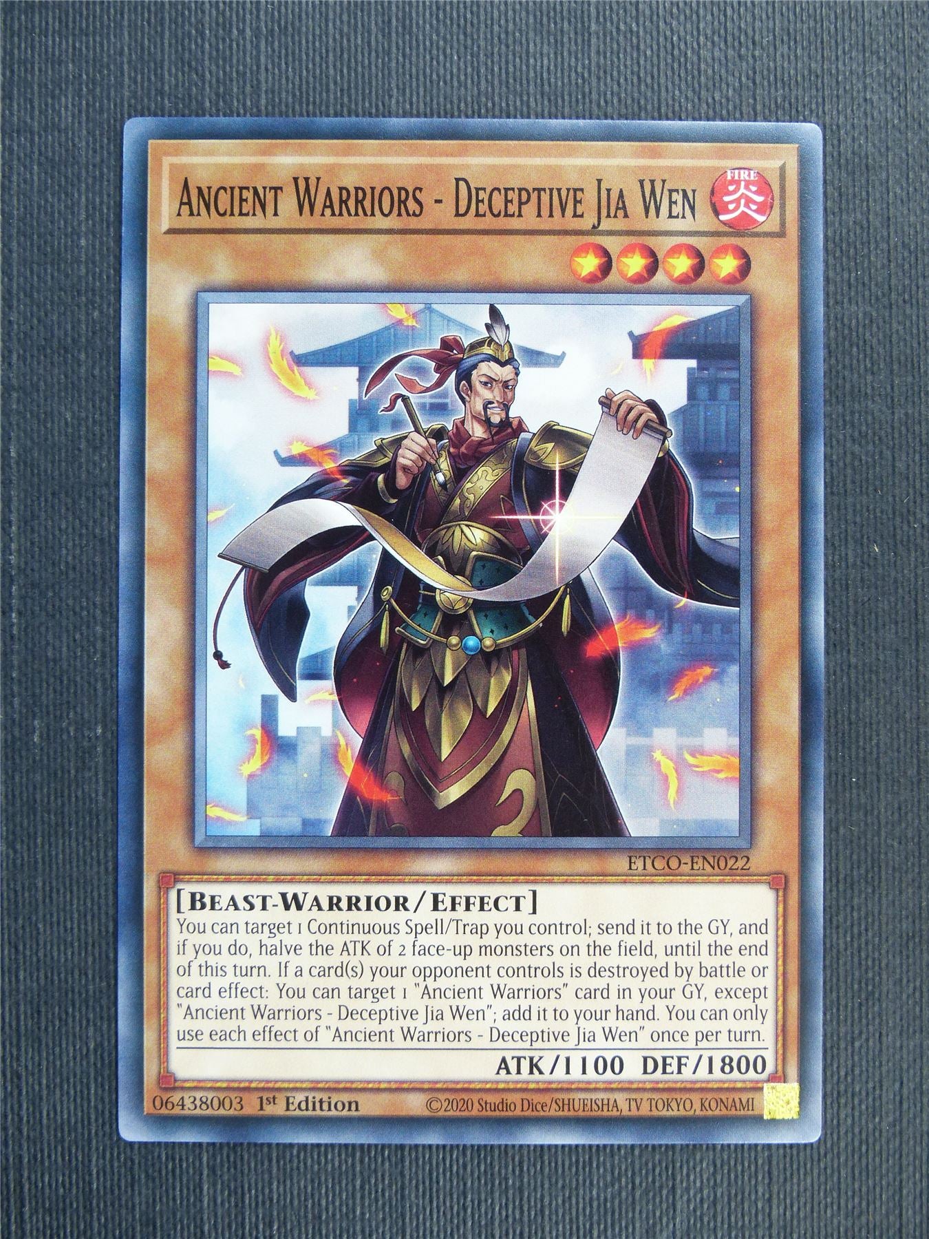 Ancient Warriors - Deceptive Jia Wen - ETCO - 1st ed Yugioh Card