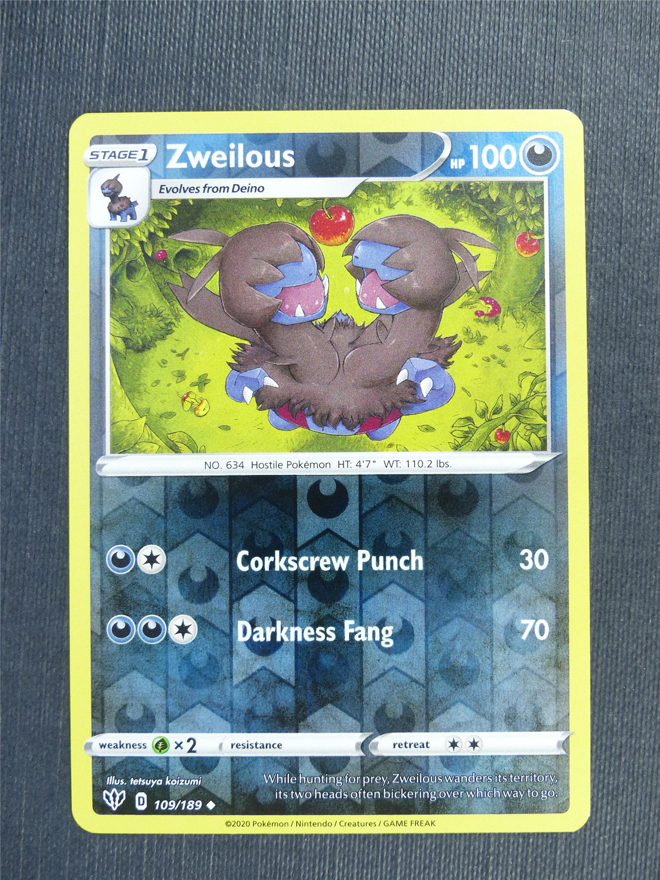 Zweilous 109/189 Reverse Holo - DAA - Pokemon Card  #3C2